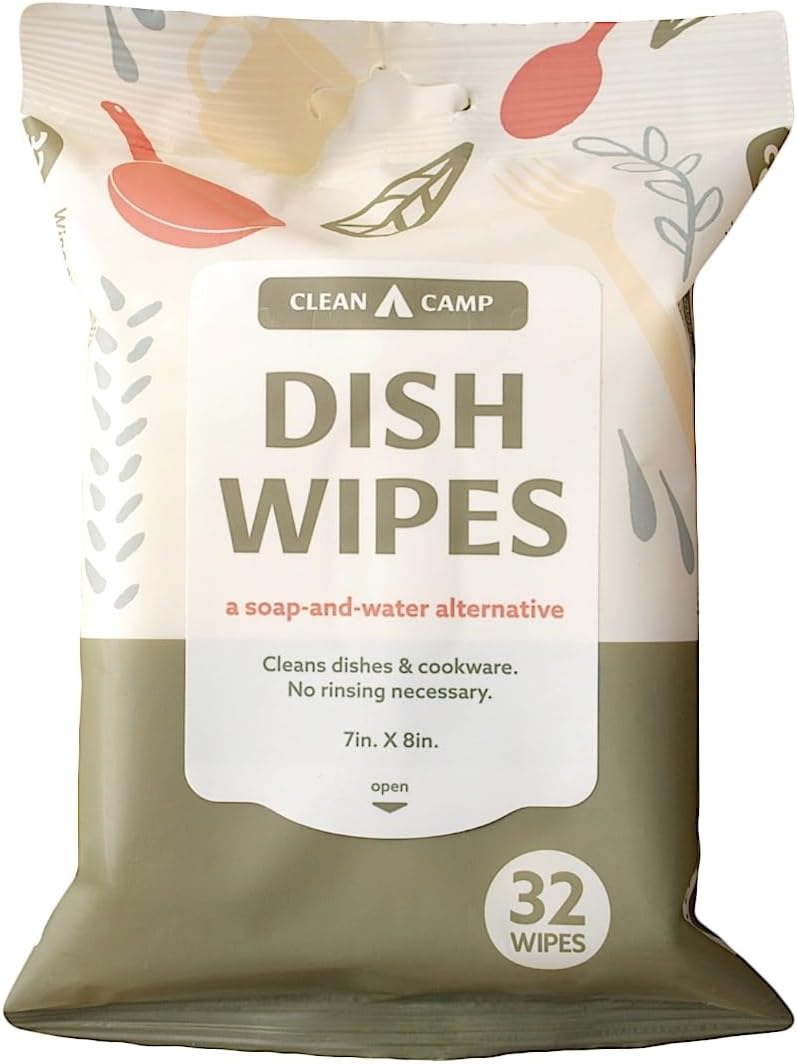 Clean Camp Dish Wipes | 100% Biodegradable Pre-Moistened Food-Safe Camp Kitchen Wipes | A Soap-and-Water Alternative - Image 1